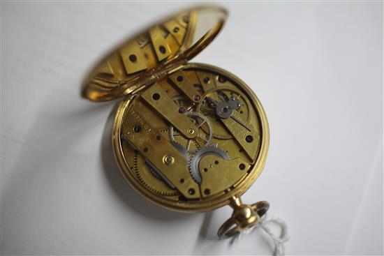 A late 19th century engine turned gold open face cylinder pocket watch by Patek et Cie,